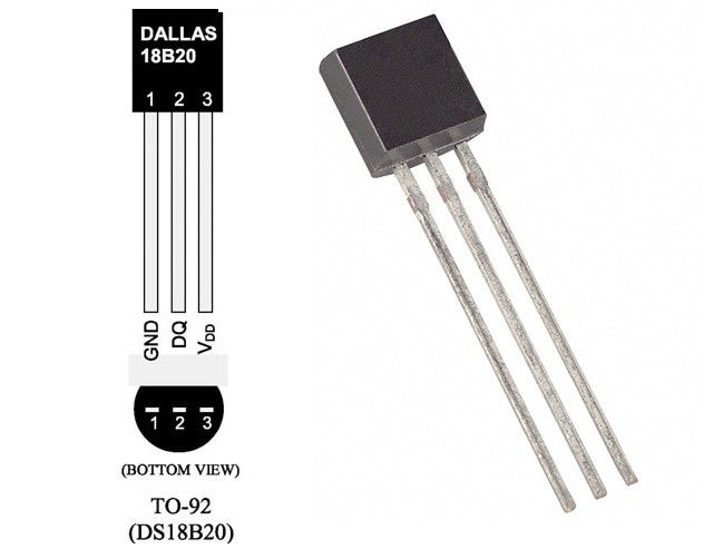 Temperatuur sensor DS18B20 (Dallas) pinout
